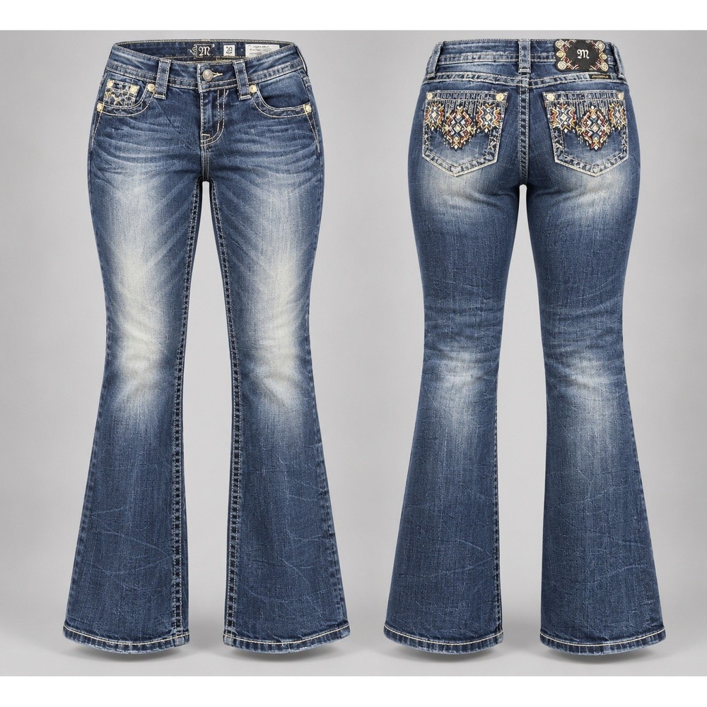 MISS ME JEANS womens 29x30sig boot Mid-Rise Boot Aztec tribal sequin rhinestones